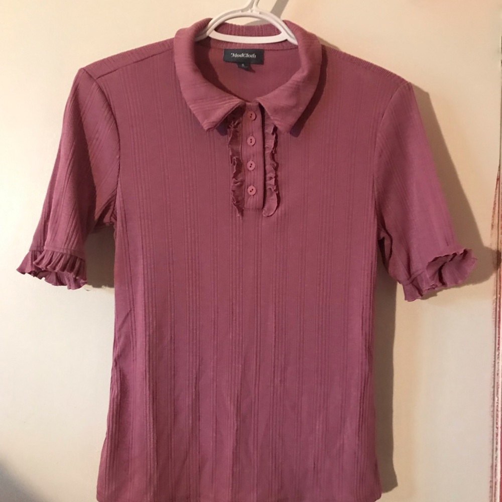 Pink Ruffled Polo Top